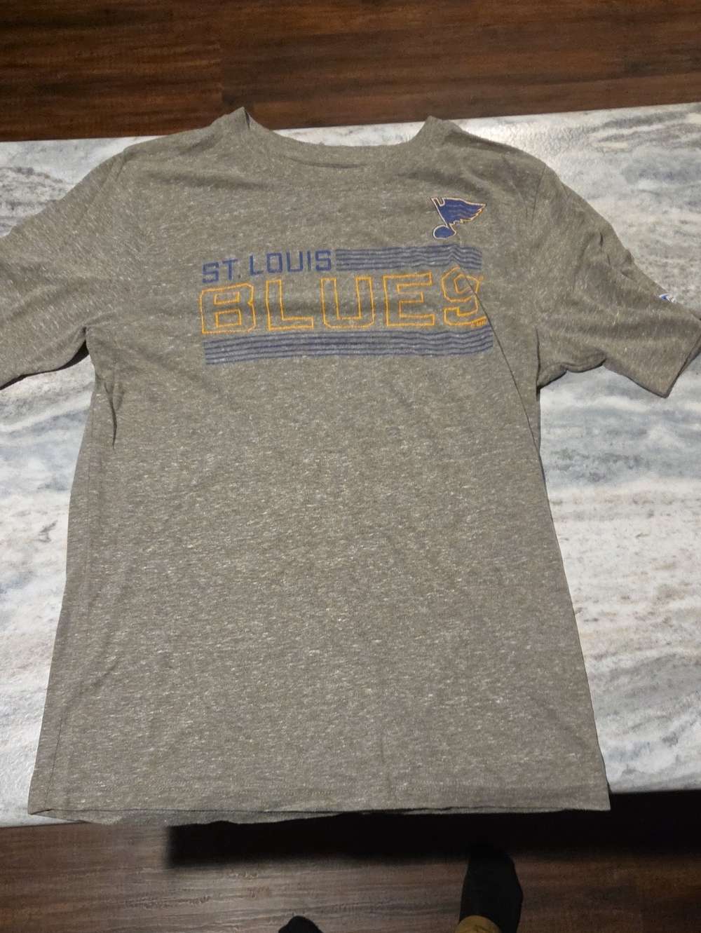 Champion St. Louis Blues Heather Gray Short Sleeve Tee with Blue & Gold Logo
